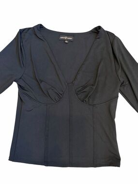 ALMOST FAMOUS Black Top Stretchy Sexy Long Sleeve Shirt Size Large